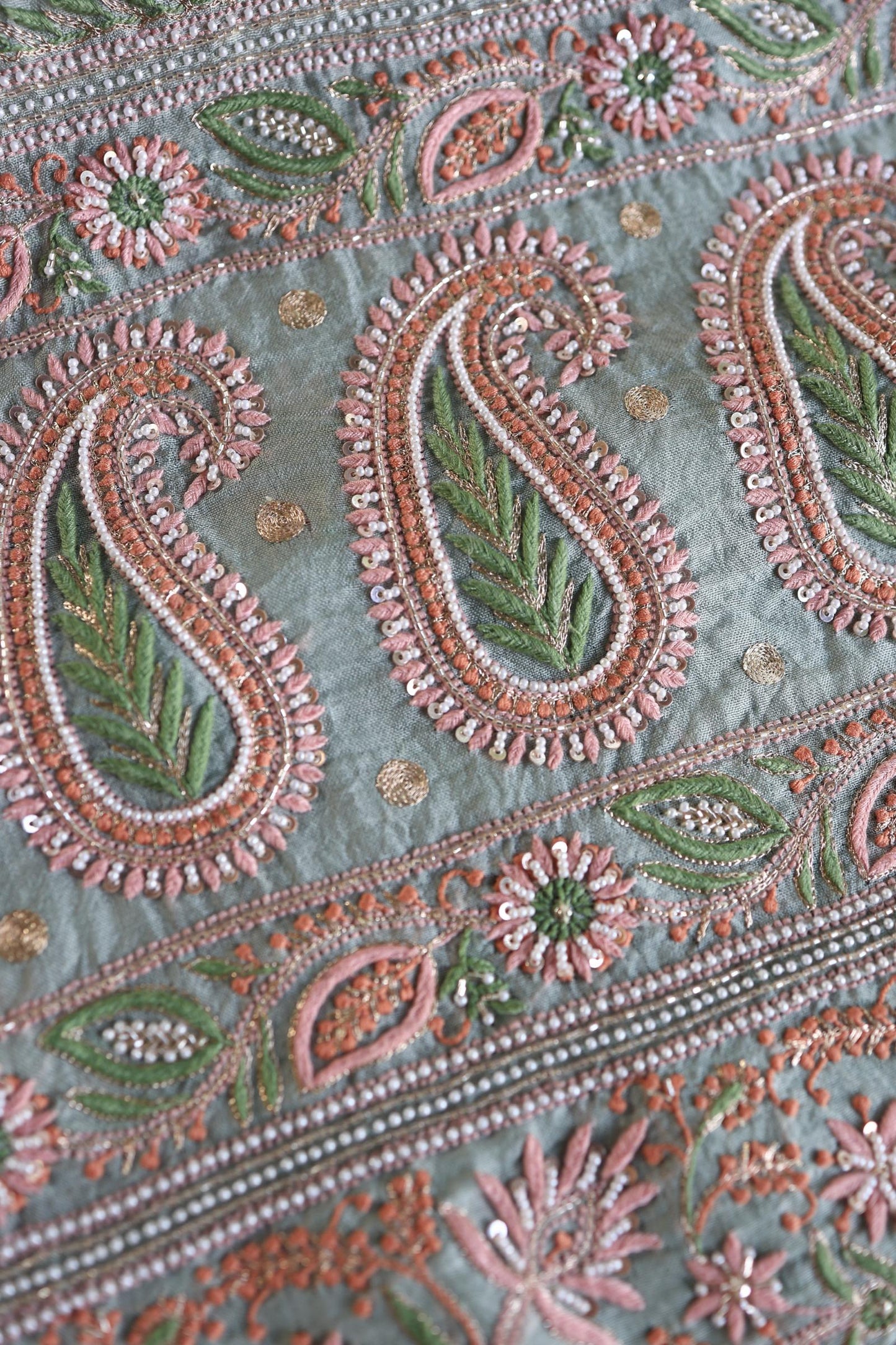 Pastel Green Shade Noor Banarasi Organza Chikankari Unstitched Fabric