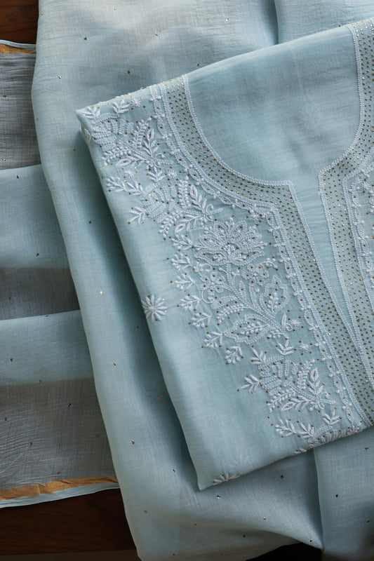 Pastel Grey Shade Shade Mal Cotton Fine Chikankari Unstitched Fabric