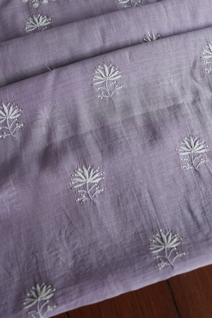 Pastel Lavender Mal Cotton Chikankari Unstitched Fabrics With Kamdani