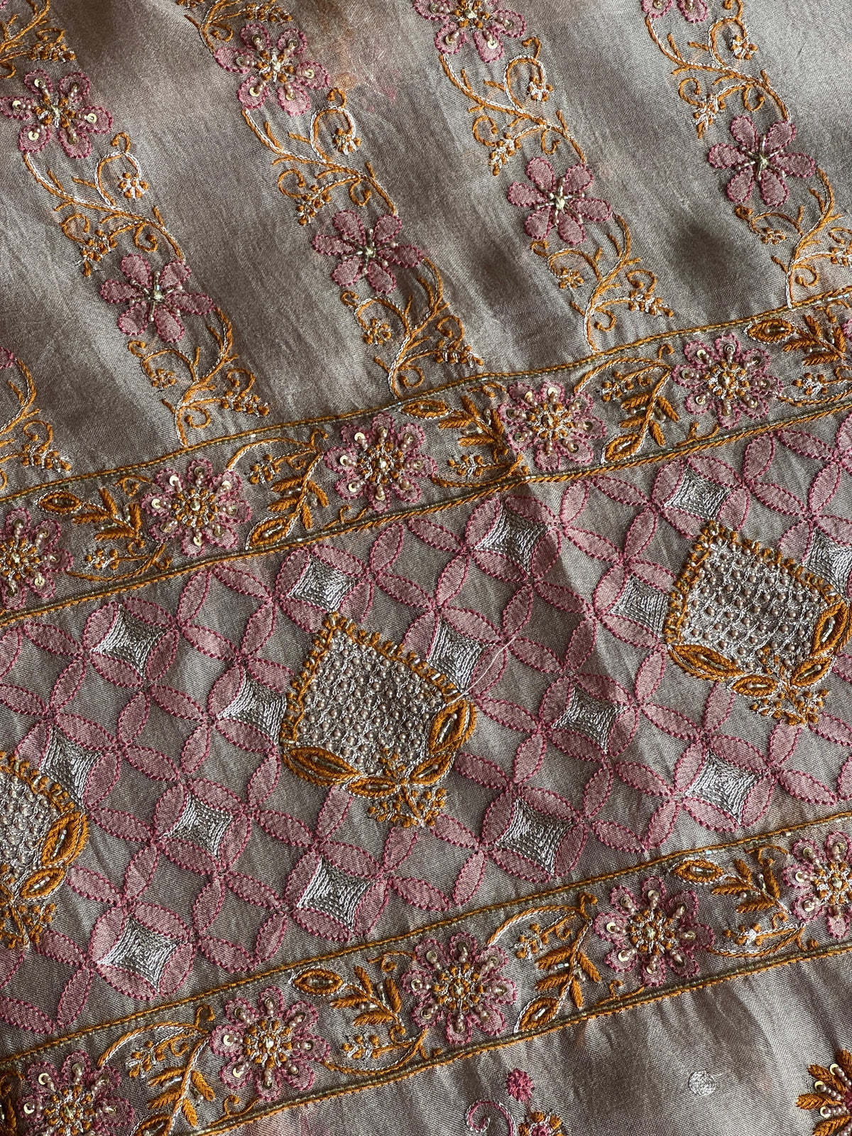 Pastel Lavender Organza Banarasi Silk Chikankari Unstitched Kurta Dupatta Set