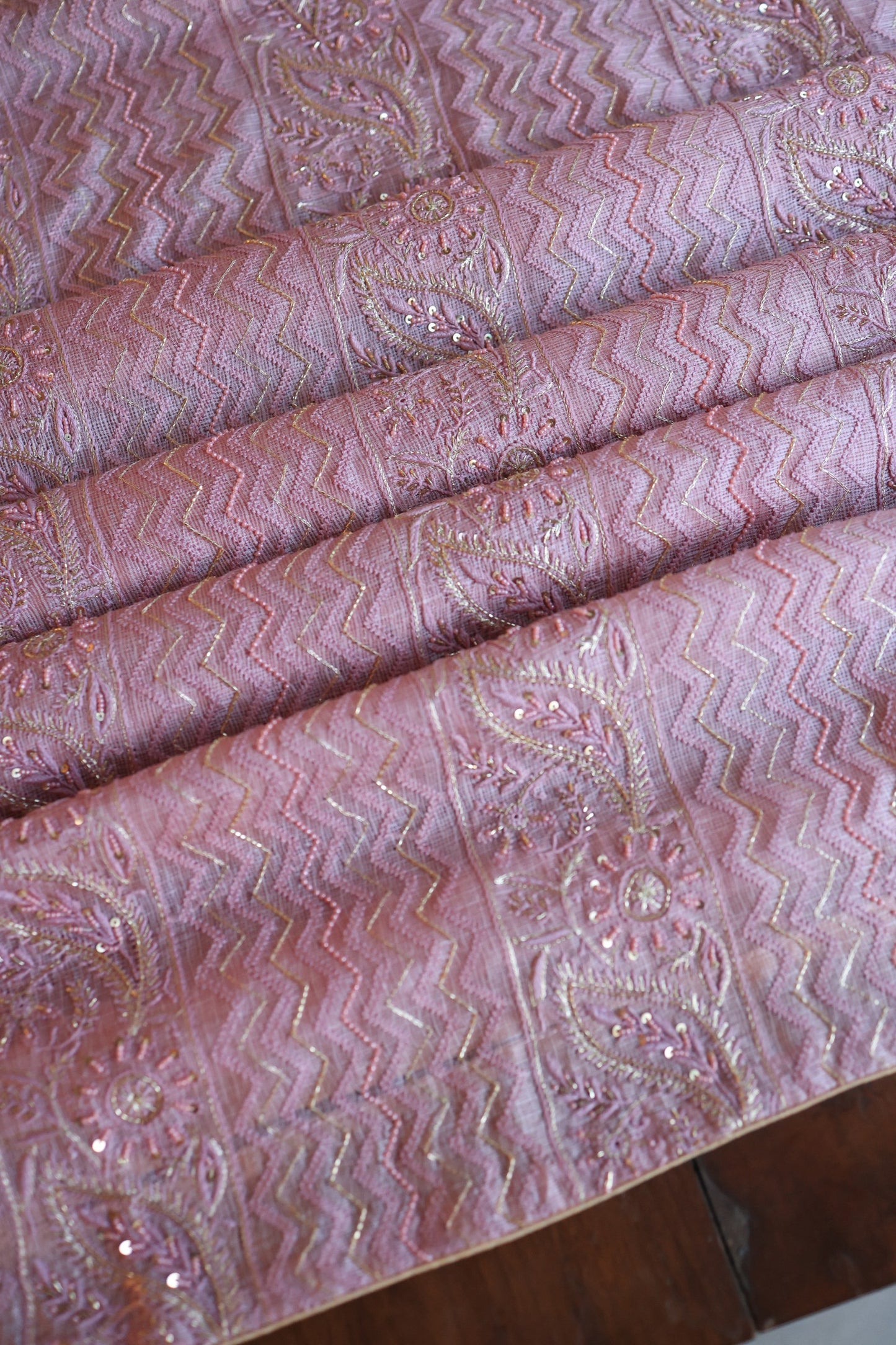 Pastel Mauve Rasm Kota Tussar Chikankari Unstitched Chikankari Fabrics