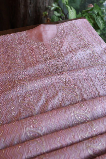 Pastel Mauve Rasm Kota Tussar Chikankari Unstitched Chikankari Fabrics