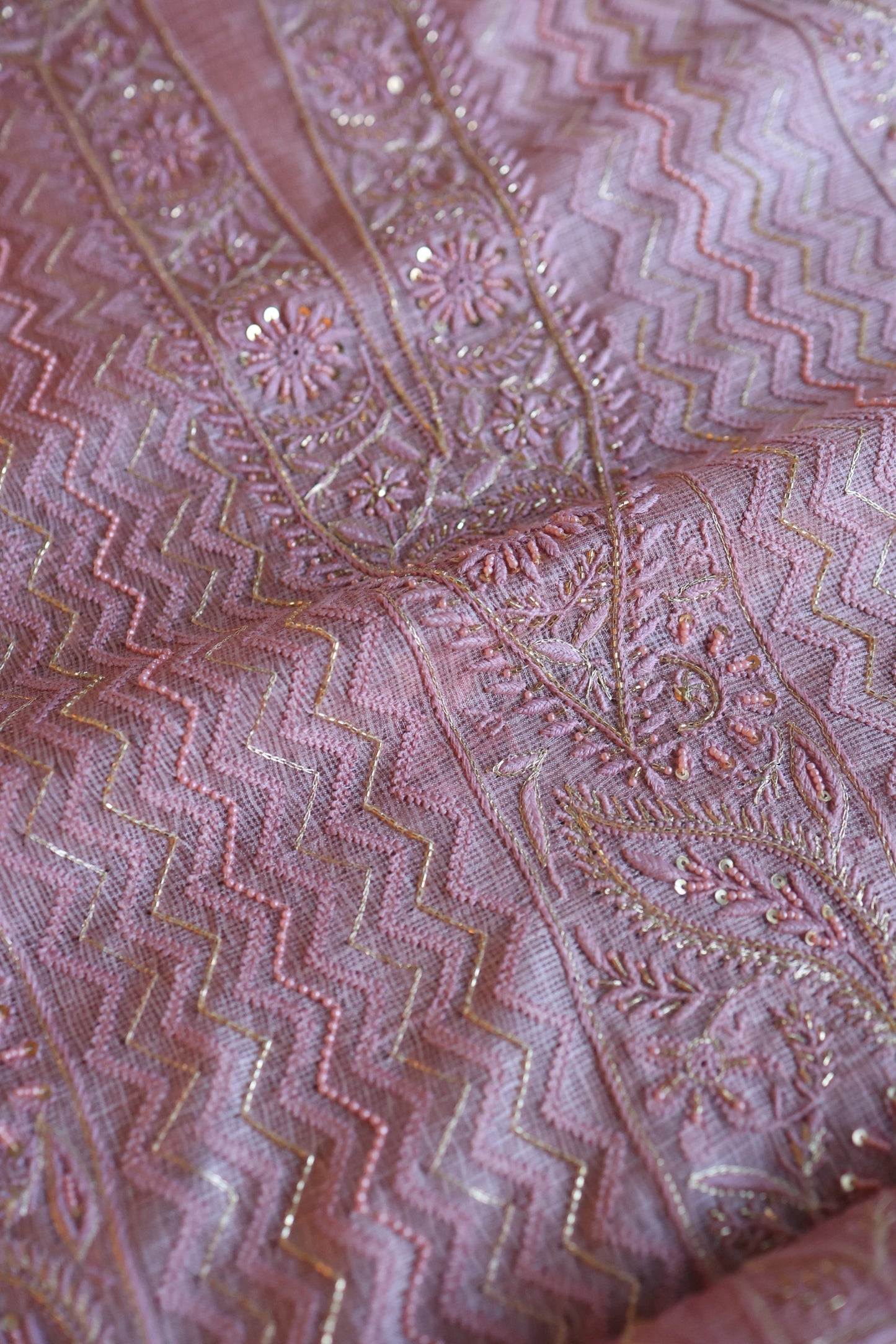 Pastel Mauve Rasm Kota Tussar Chikankari Unstitched Chikankari Fabrics