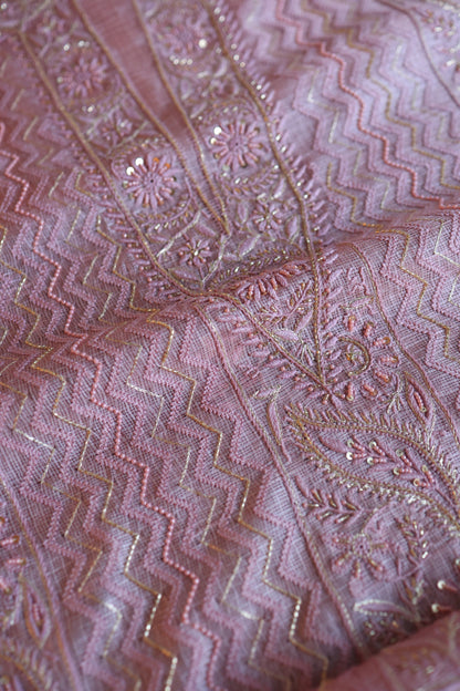 Pastel Mauve Rasm Kota Tussar Chikankari Unstitched Chikankari Fabrics