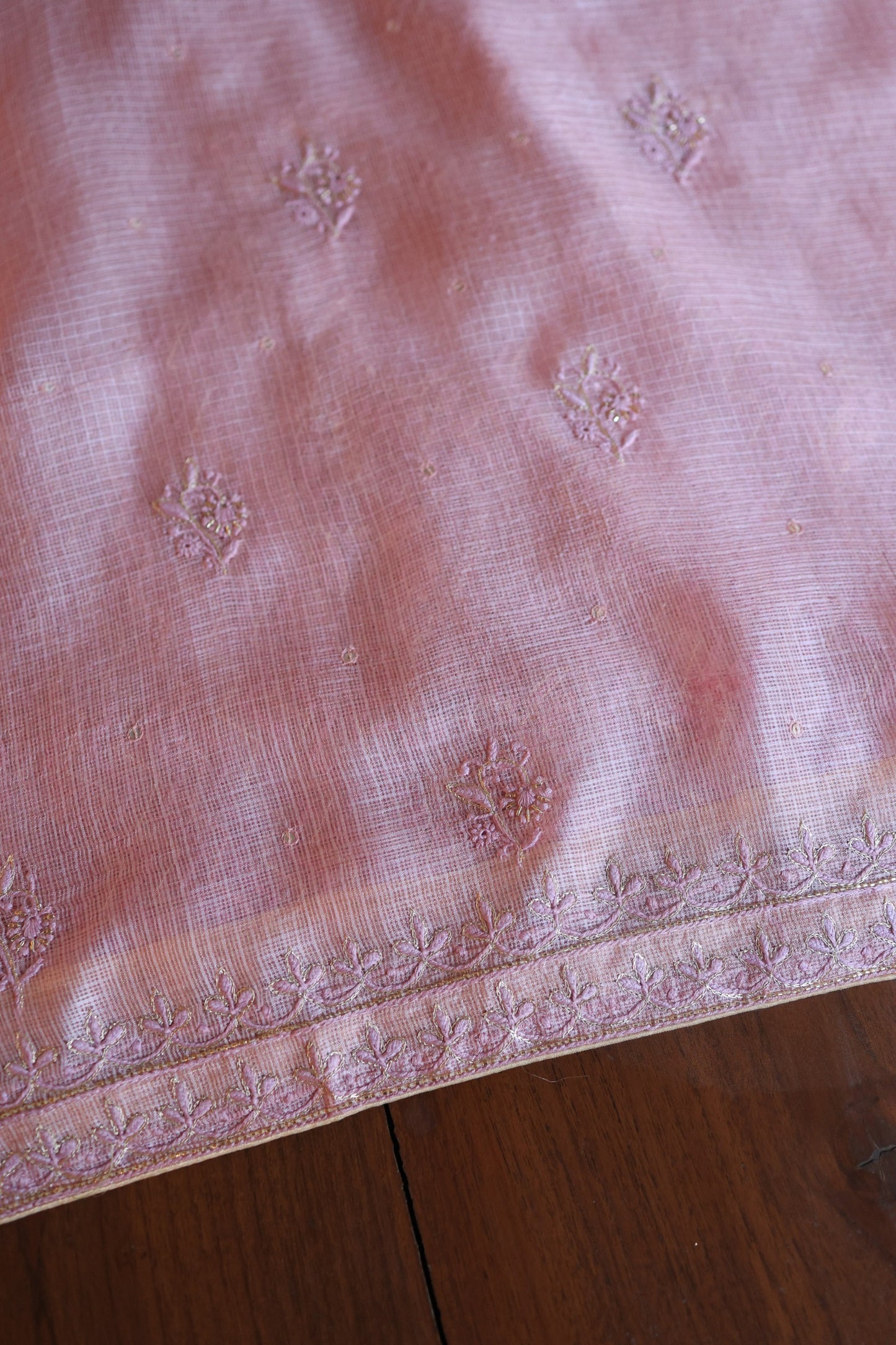 Pastel Mauve Rasm Kota Tussar Chikankari Unstitched Chikankari Fabrics