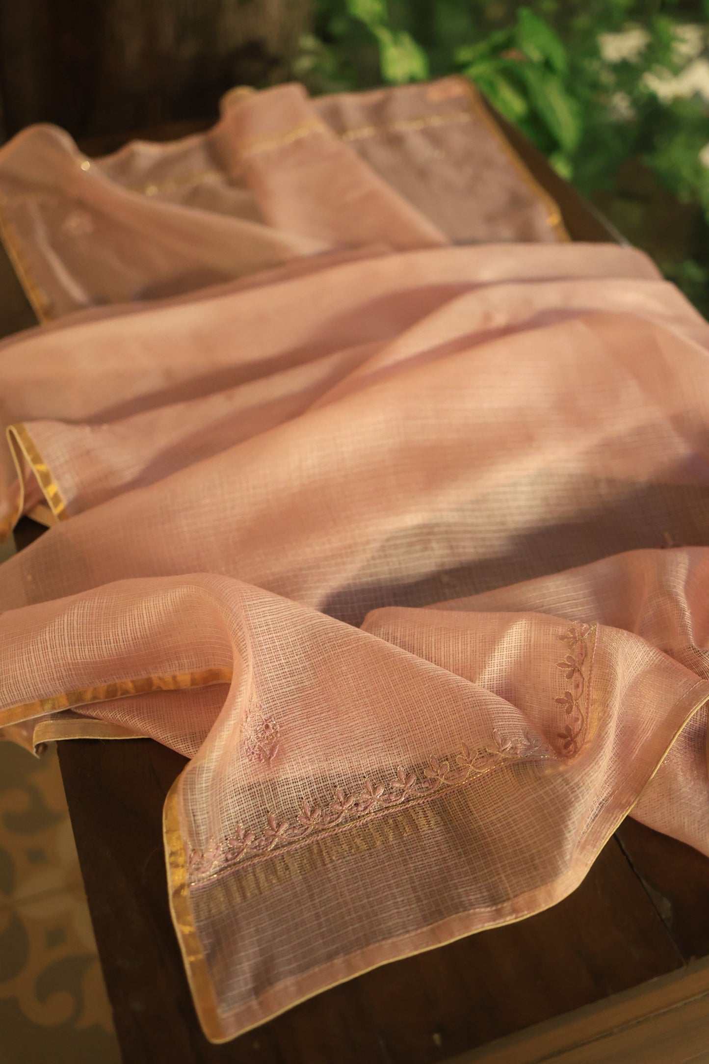Pastel Mauve Rasm Kota Tussar Chikankari Unstitched Chikankari Fabrics