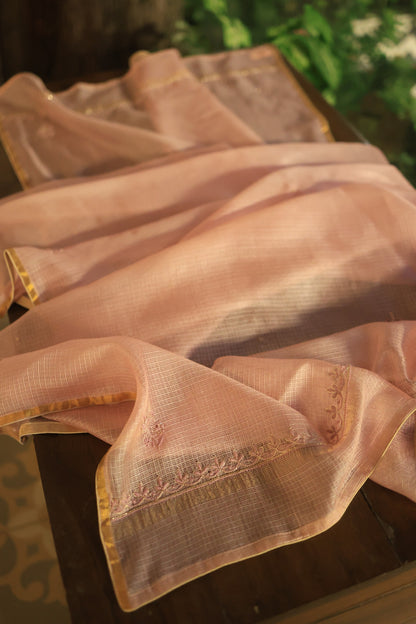 Pastel Mauve Rasm Kota Tussar Chikankari Unstitched Chikankari Fabrics