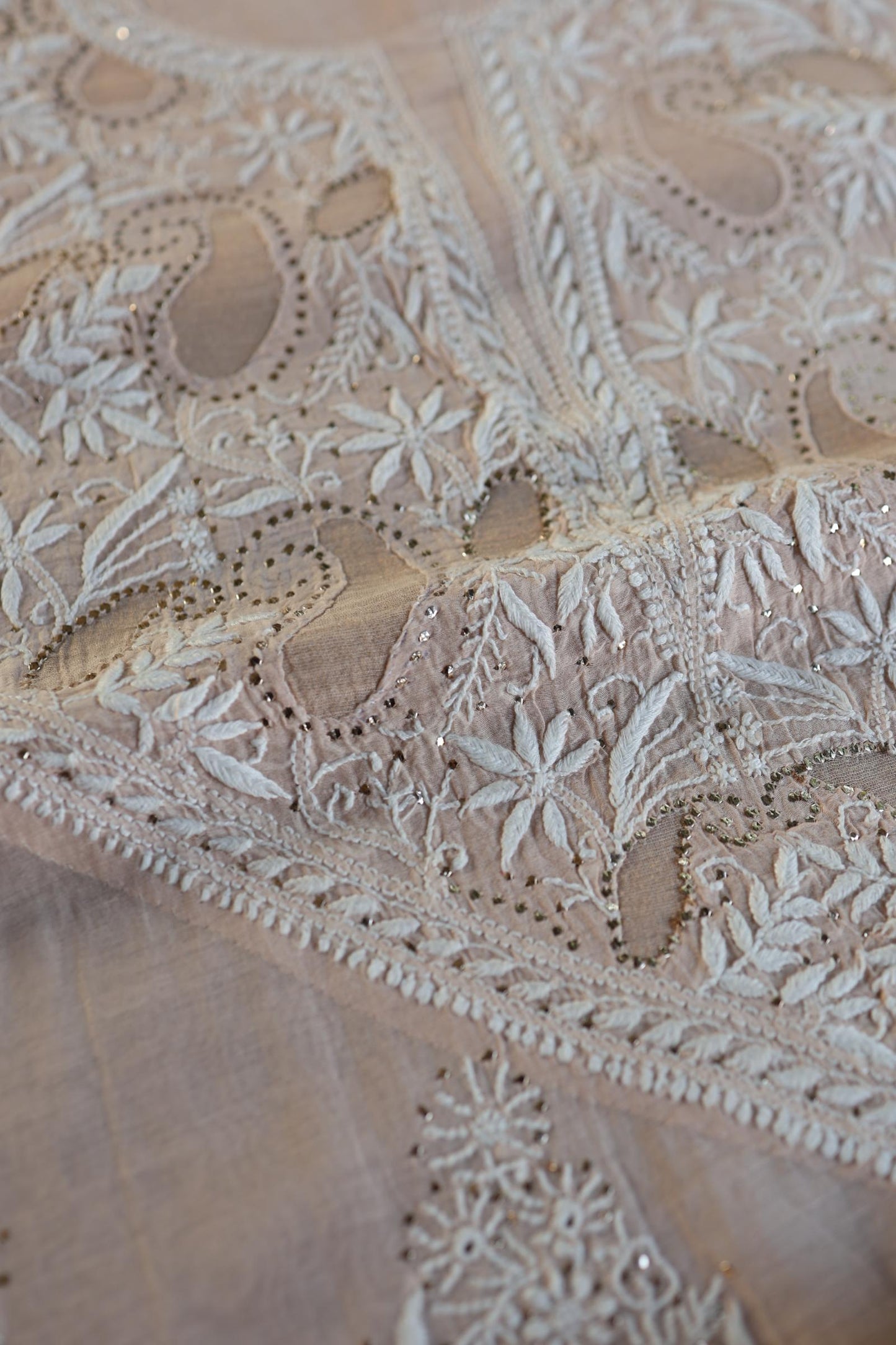 Pastel Peach Daraz Chikankari Kurta Fabrics