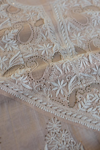 Pastel Peach Daraz Chikankari Kurta Fabrics
