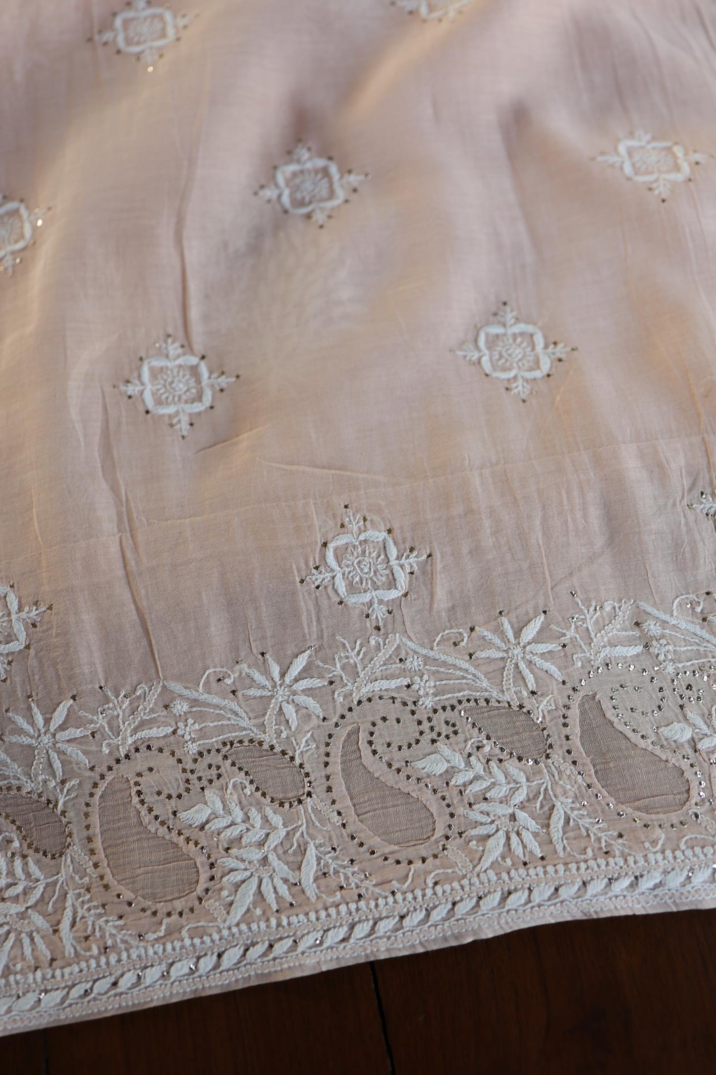 Pastel Peach Daraz Chikankari Kurta Fabrics