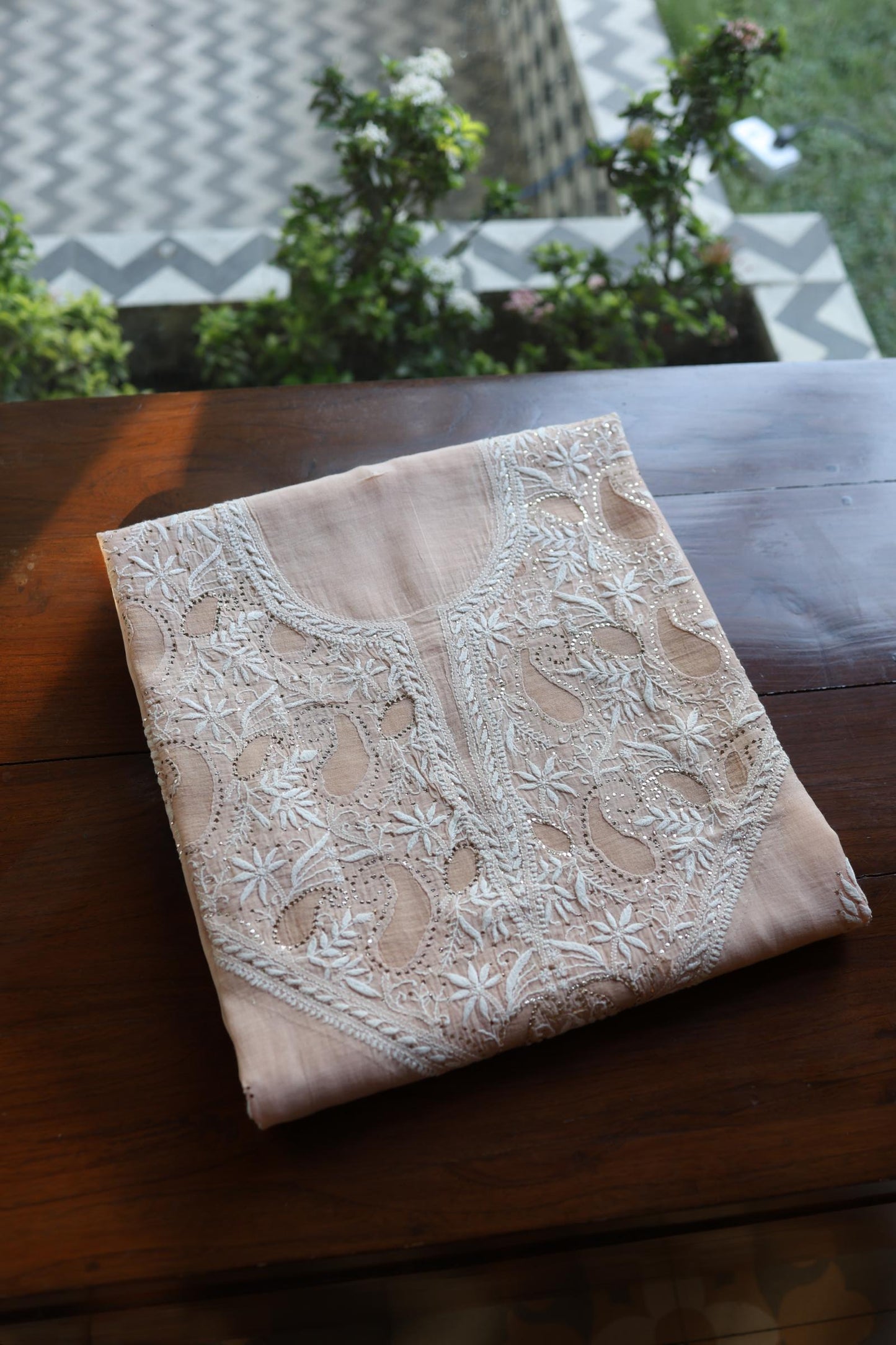 Pastel Peach Daraz Chikankari Kurta Fabrics