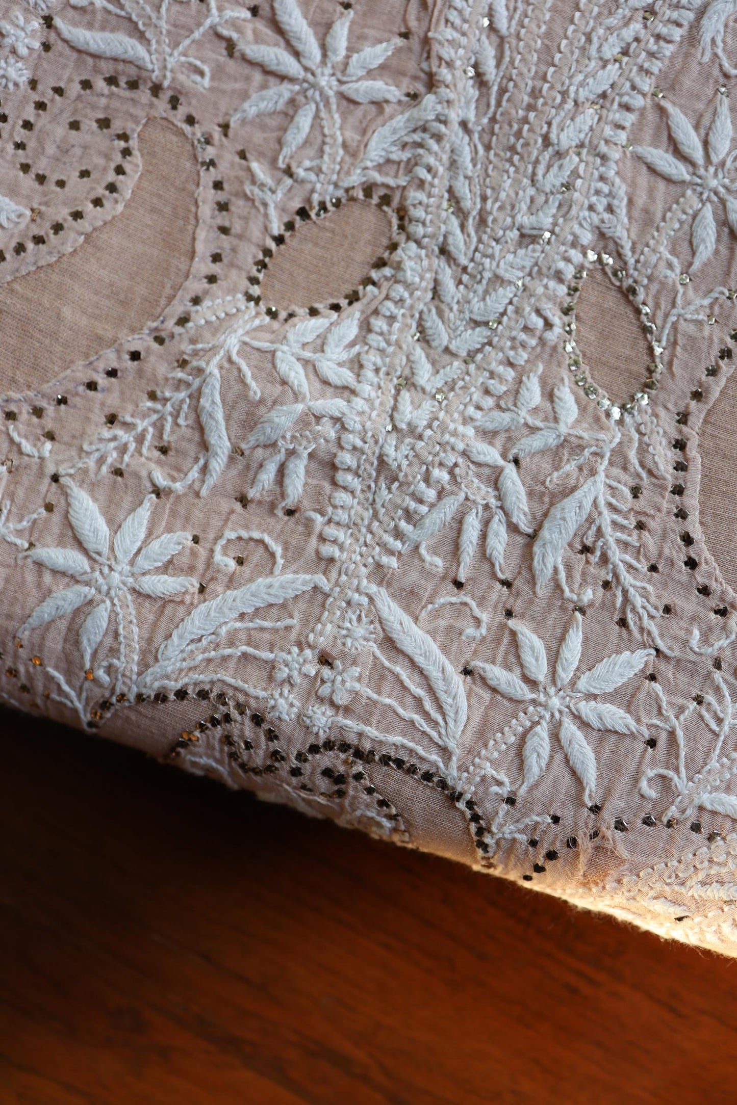 Pastel Peach Daraz Chikankari Kurta Fabrics