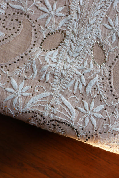Pastel Peach Daraz Chikankari Kurta Fabrics