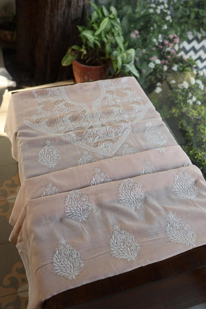 Pastel Peach Daraz Chikankari Kurta Fabrics