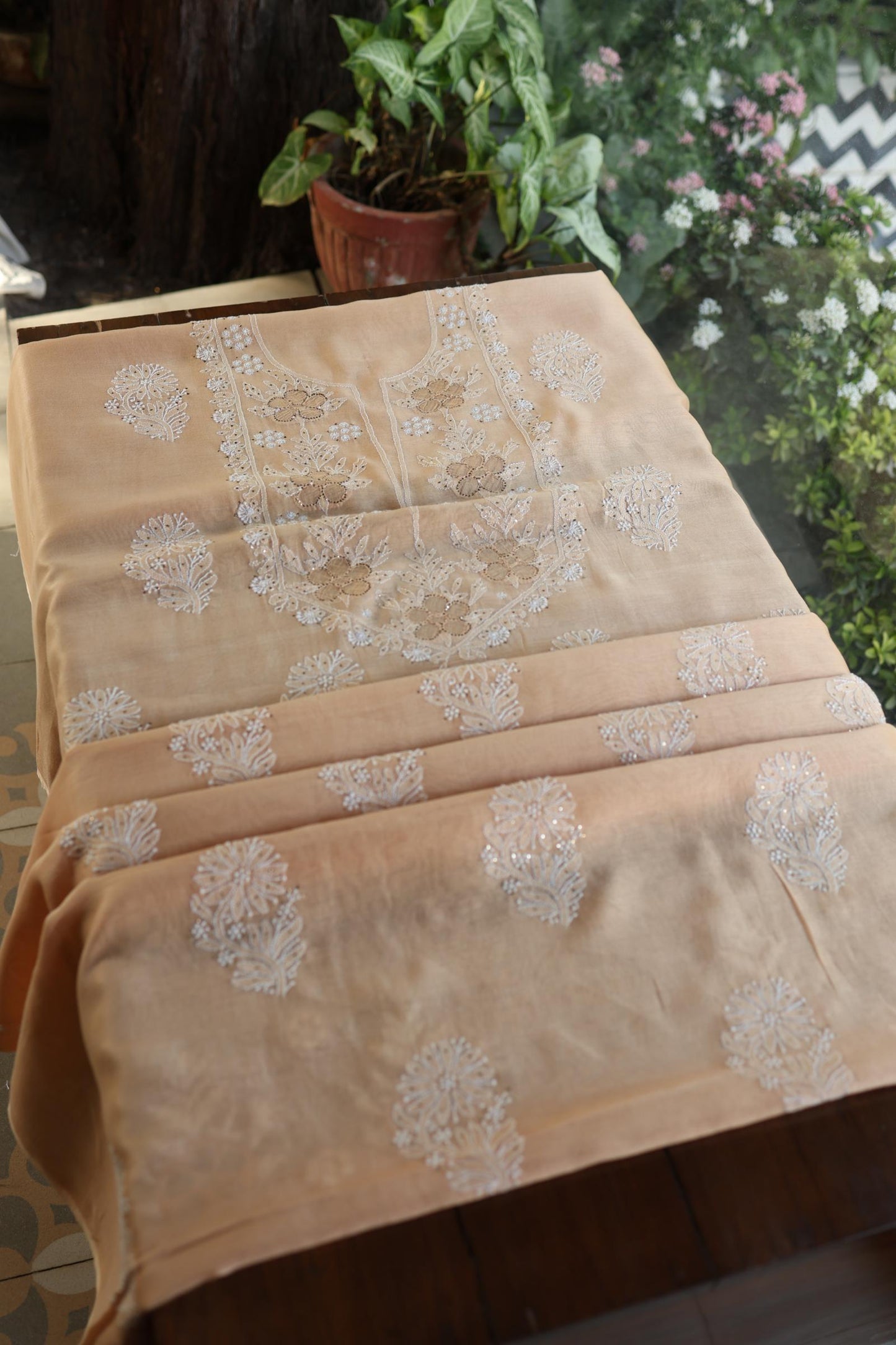 Peach Daraz Chikankari Kurta Fabrics