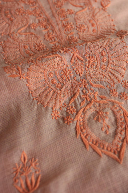 Pastel Peach Kota Chikankari Unstitched Fabric