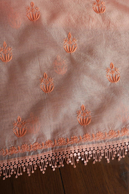 Pastel Peach Kota Chikankari Unstitched Fabric