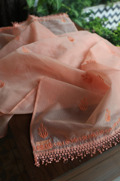 Pastel Peach Kota Chikankari Unstitched Fabric