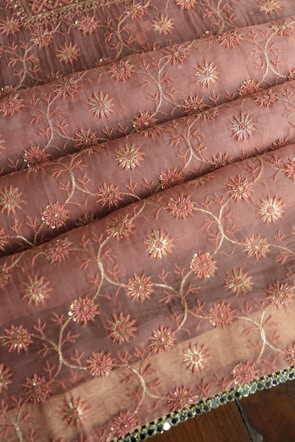 Pastel Peach Noor Organza Silk Chikankari Unstitched Kurta Dupatta Set
