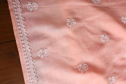 Pastel Peach Shade Mal Cotton Fine Chikankari Unstitched Fabric