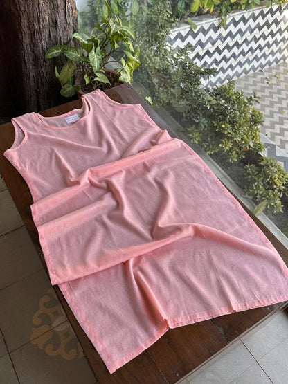 Pastel Peach Shade Malmal Mukaish Kamdani Chikankari Angarkha