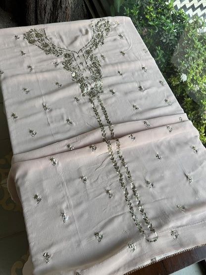 Pastel Pink Mukaish Badla Pure Georgette Kurta Set
