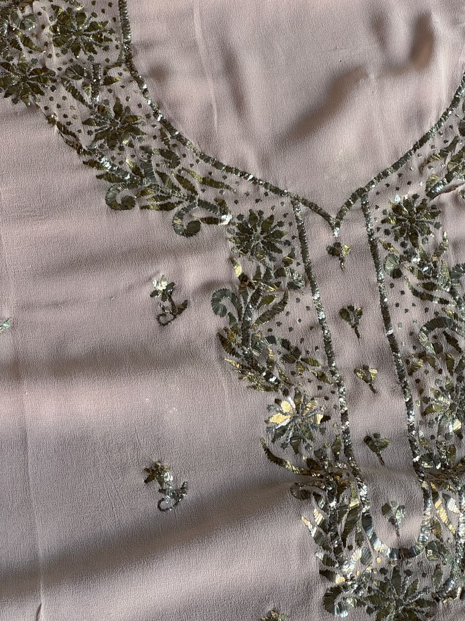 Pastel Pink Mukaish Badla Pure Georgette Kurta Set