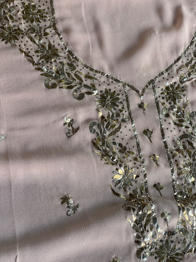 Pastel Pink Mukaish Badla Pure Georgette Kurta Set