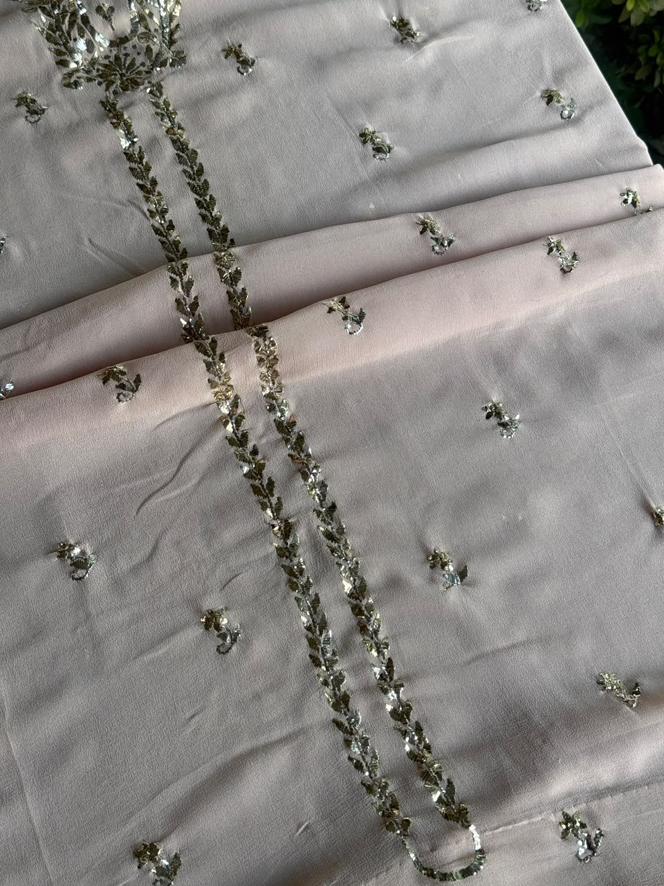 Pastel Pink Mukaish Badla Pure Georgette Kurta Set