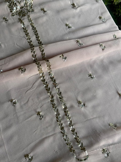 Pastel Pink Mukaish Badla Pure Georgette Kurta Set