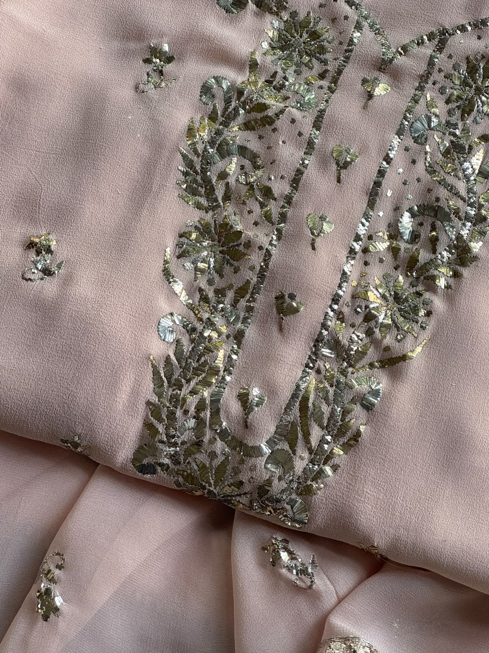 Pastel Pink Mukaish Badla Pure Georgette Kurta Set