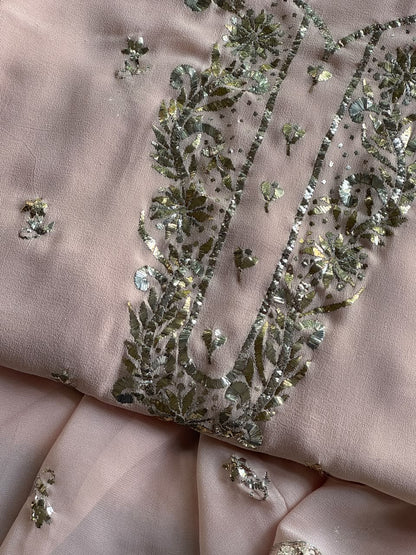 Pastel Pink Mukaish Badla Pure Georgette Kurta Set