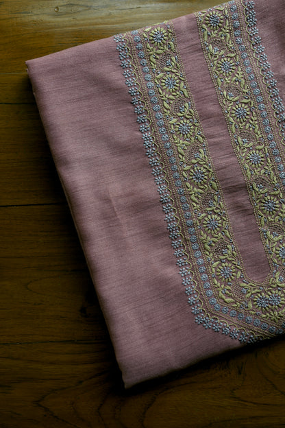 Pastel Pink Shade Moonga Silk Chikankari Men’s Kurta Fabric