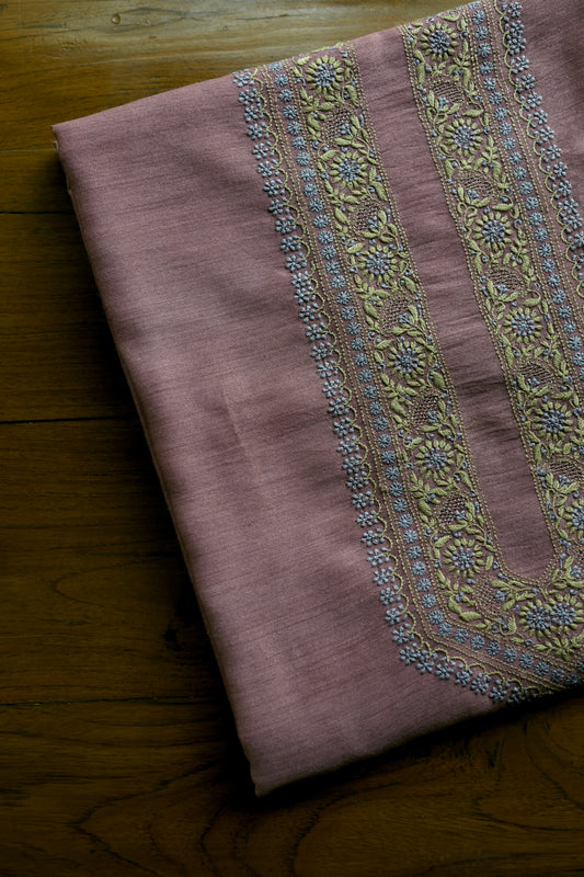 Pastel Pink Shade Moonga Silk Chikankari Men’s Kurta Fabric