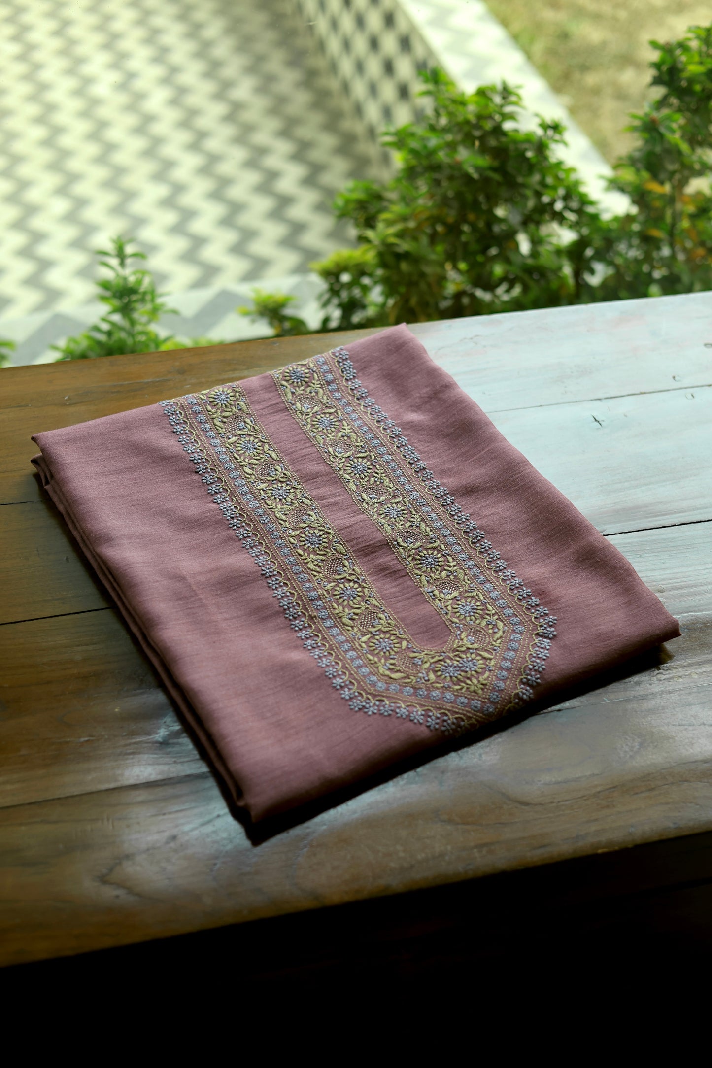 Pastel Pink Shade Moonga Silk Chikankari Men’s Kurta Fabric