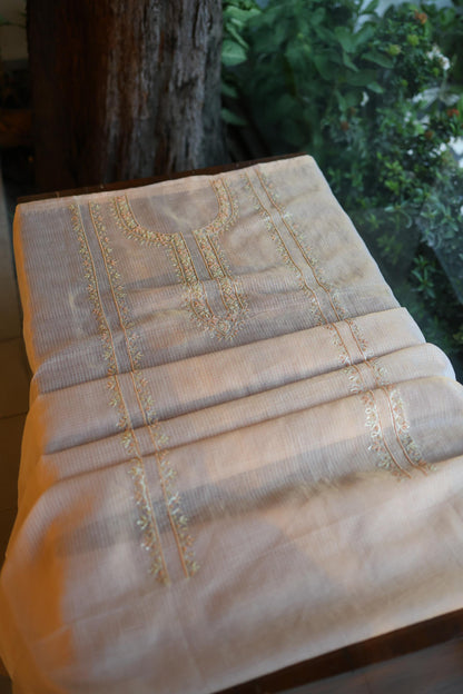 Pastel Pink Shade Shade Tissue Kota Chikankari Unstitched Fabric