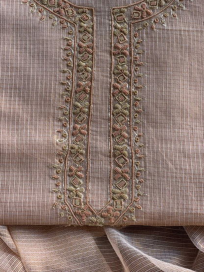 Pastel Pink Shade Shade Tissue Kota Chikankari Unstitched Fabric