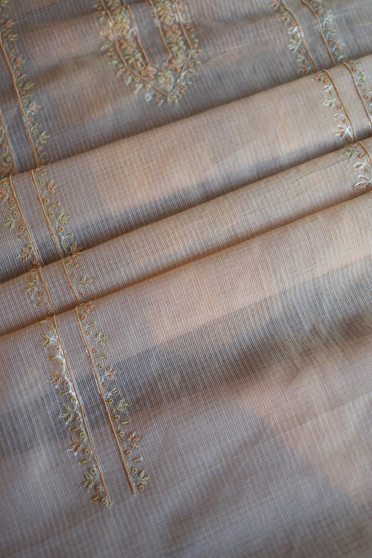 Pastel Pink Shade Shade Tissue Kota Chikankari Unstitched Fabric