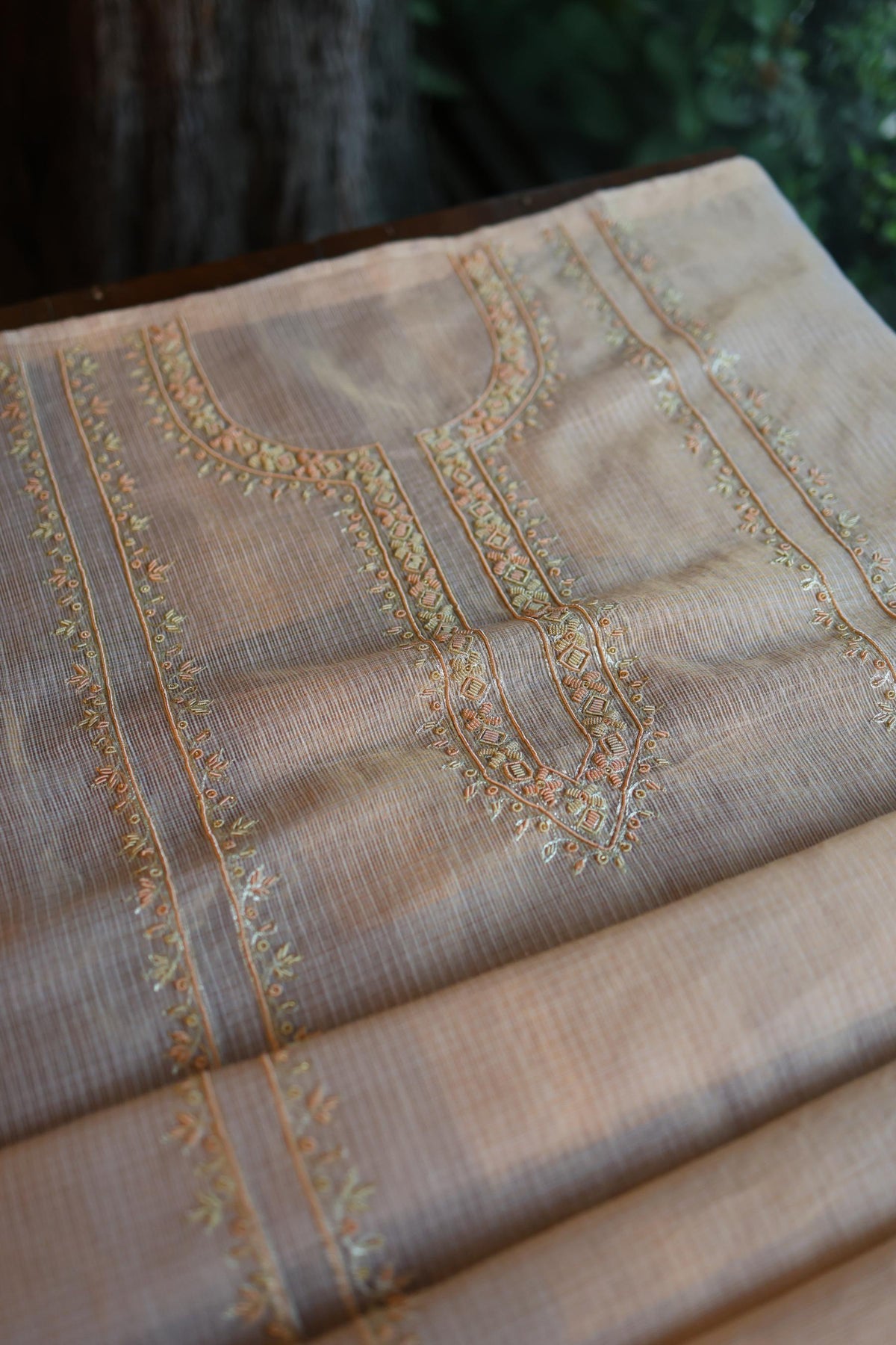 Pastel Pink Shade Shade Tissue Kota Chikankari Unstitched Fabric