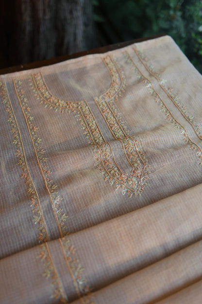 Pastel Pink Shade Shade Tissue Kota Chikankari Unstitched Fabric