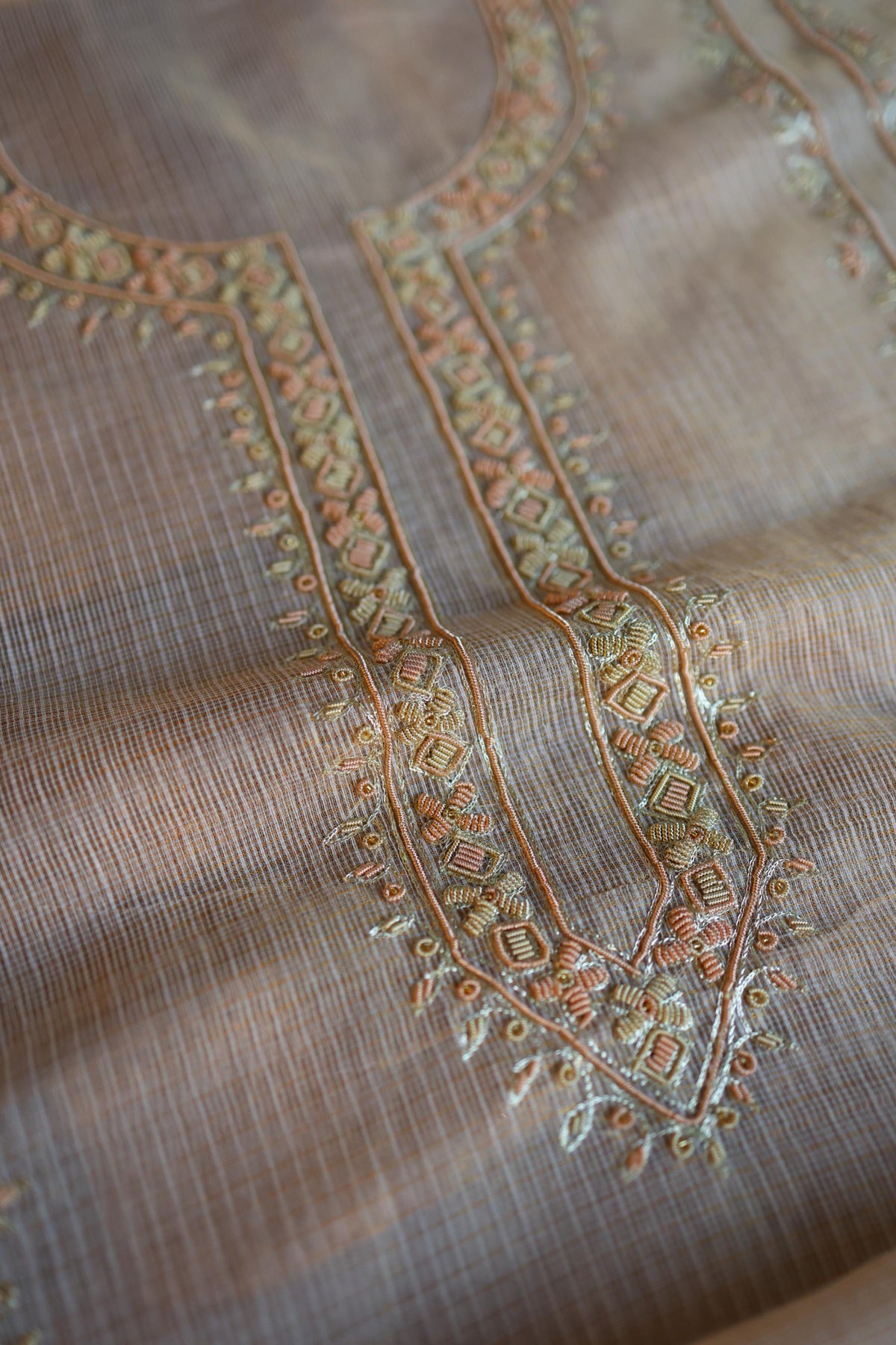Pastel Pink Shade Shade Tissue Kota Chikankari Unstitched Fabric