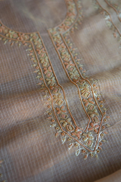 Pastel Pink Shade Shade Tissue Kota Chikankari Unstitched Fabric