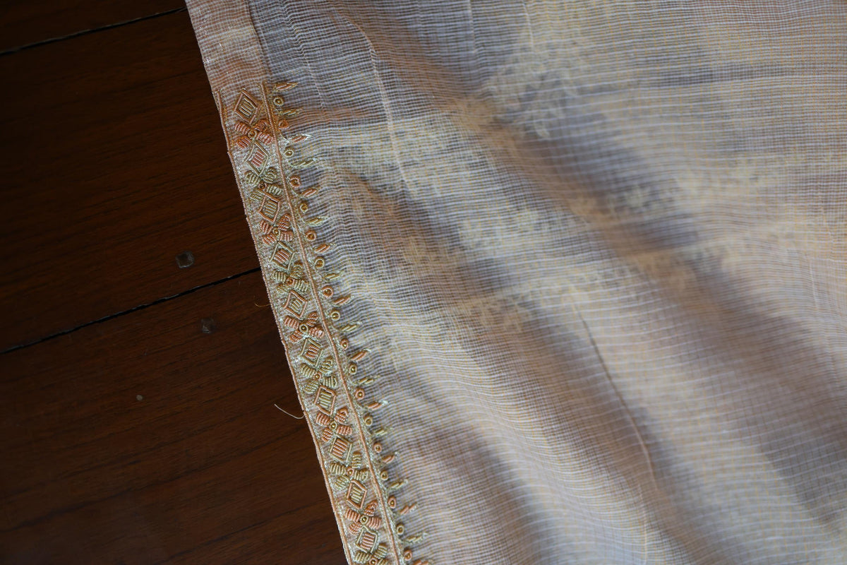 Pastel Pink Shade Shade Tissue Kota Chikankari Unstitched Fabric