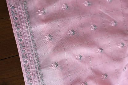 Pastel Pink Shade Tissue Zari Kota Chikankari Unstitched Fabric