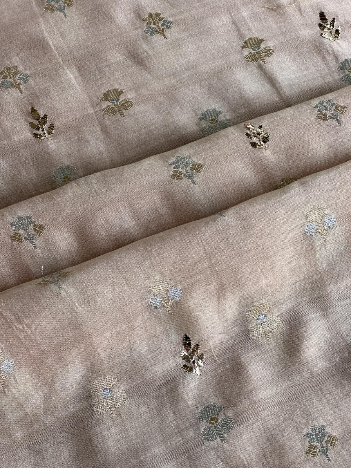 Pastel Pink Shade Zari Booti Fine Chikankari With Kamdani Work Unstitched Fabric