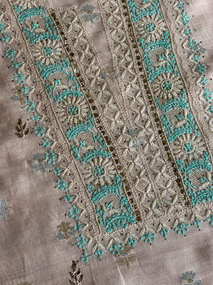 Pastel Pink Shade Zari Booti Fine Chikankari With Kamdani Work Unstitched Fabric
