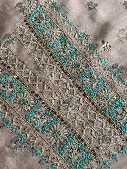 Pastel Pink Shade Zari Booti Fine Chikankari With Kamdani Work Unstitched Fabric