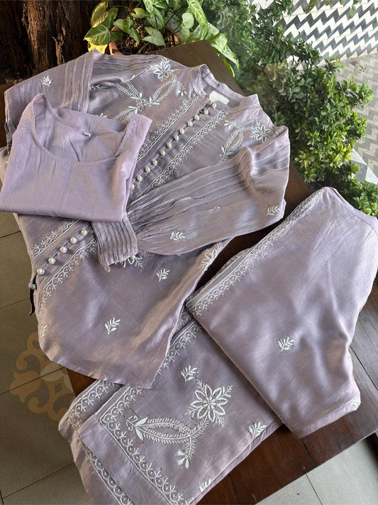 Pastel Purple Chanderi Chikankari Co-Ord Set