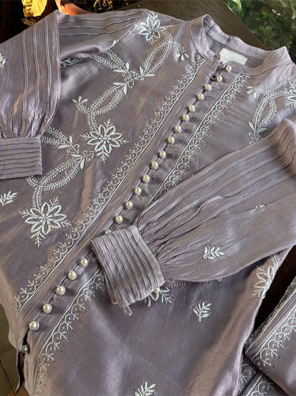 Pastel Purple Chanderi Chikankari Co-Ord Set