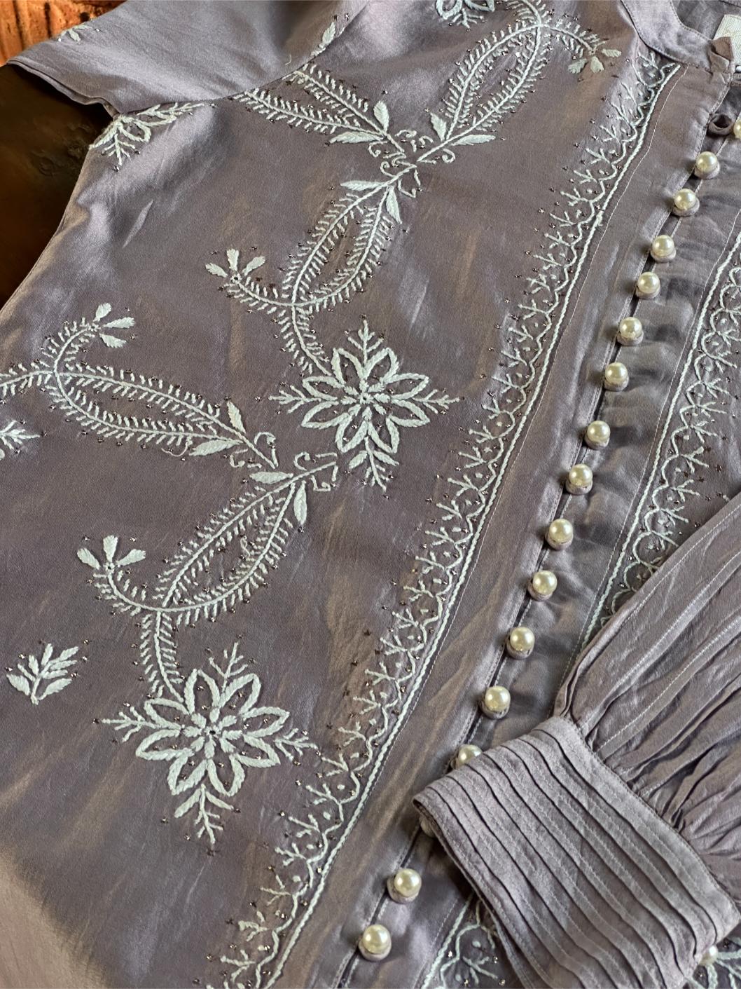 Pastel Purple Chanderi Chikankari Co-Ord Set